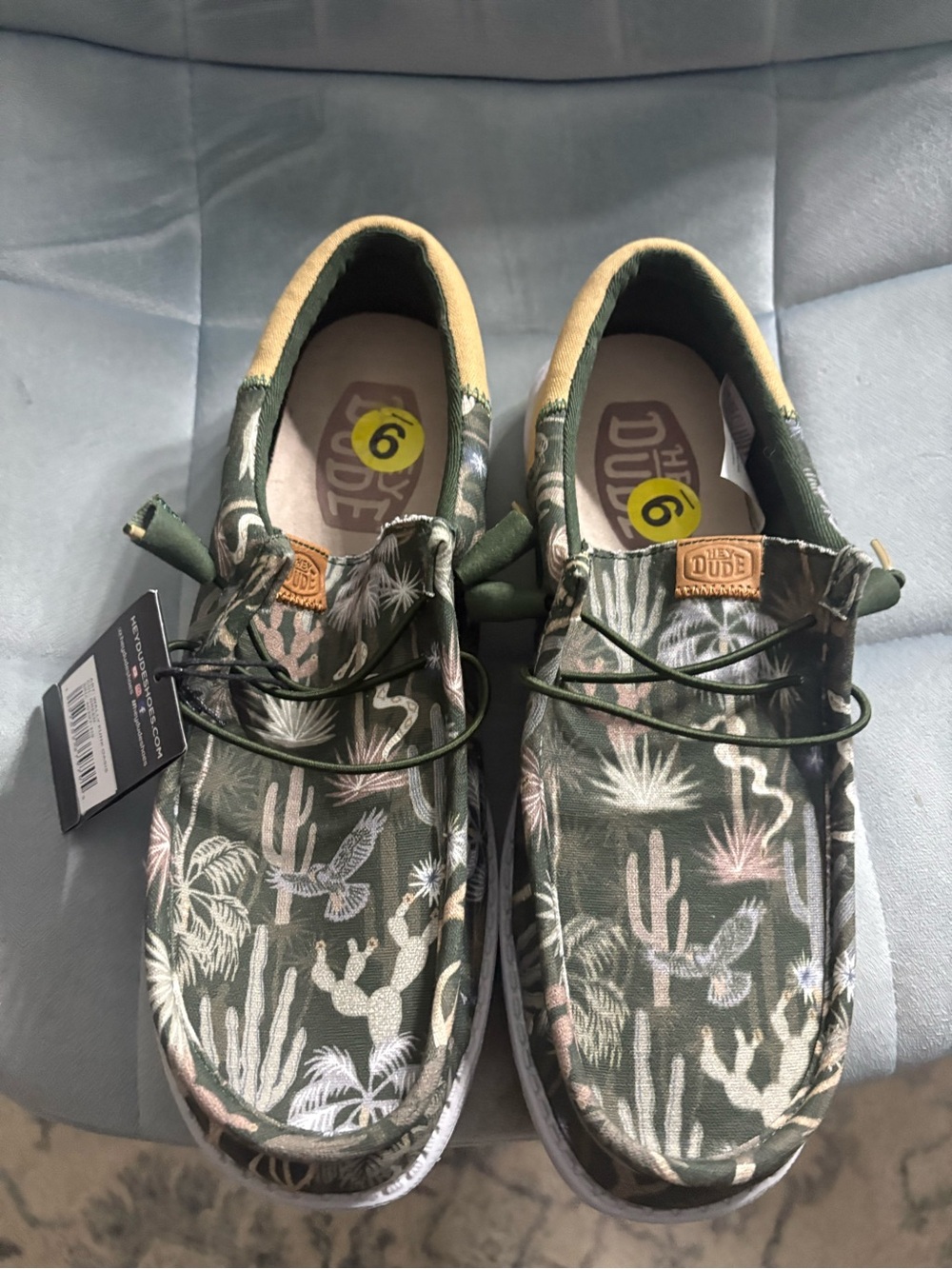 Hey Dude Wally Tropical Cactus Print Slip-Ons - Olive Green & Tan